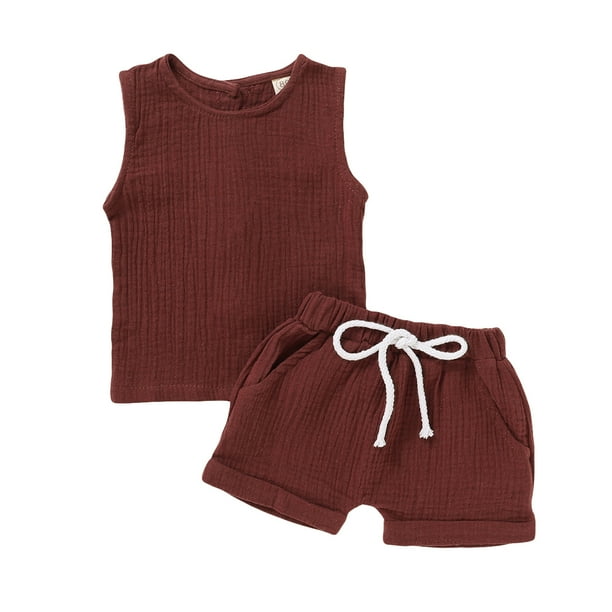 YOUNGER TREE Newborn Infant Baby Boys Girls Summer Short Set Linen Tank Top Pants Set Spring Clothes
